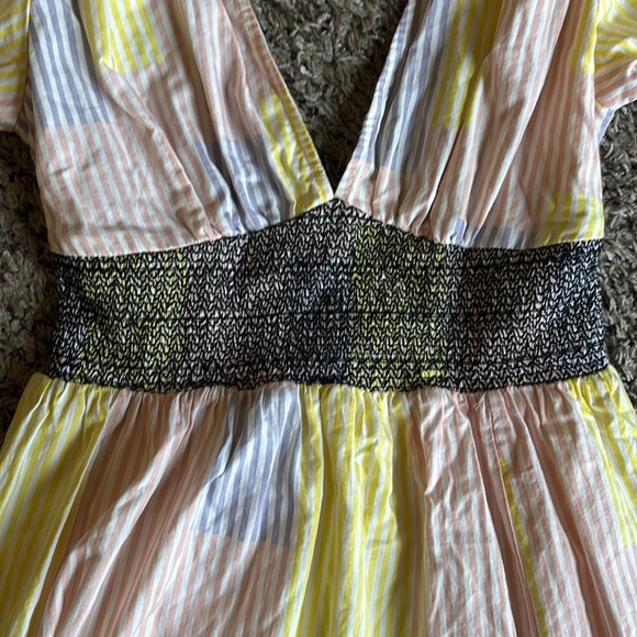 Urban Outfitters Liliana Side Slit Midi Dress Puff Sleeve patchwork striped Sz M - Picture 10 of 16